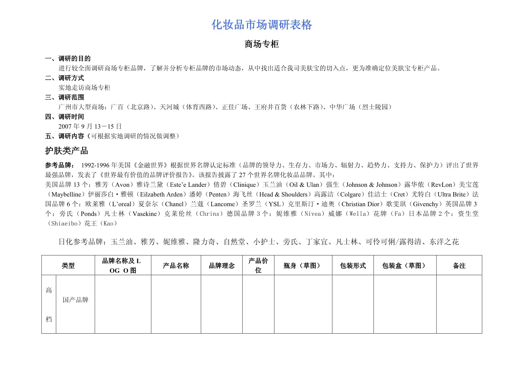 化妆品市场调研计划表及执行指南 以数据驱动精准决策